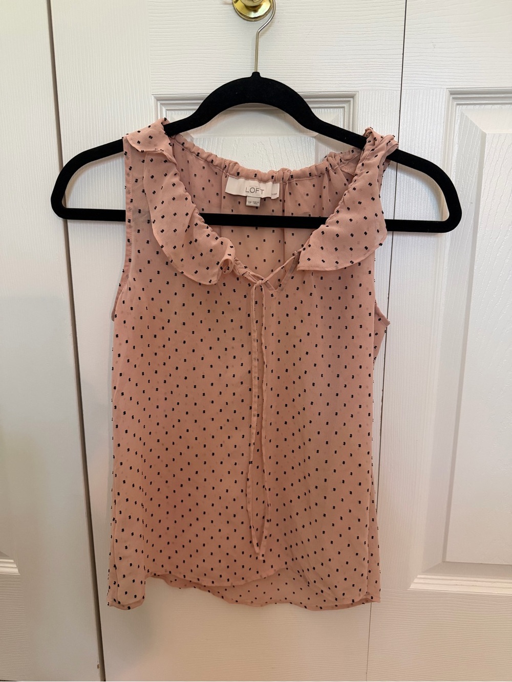 LOFT Blush Pink Polka Dot Ruffle Neck Shell
